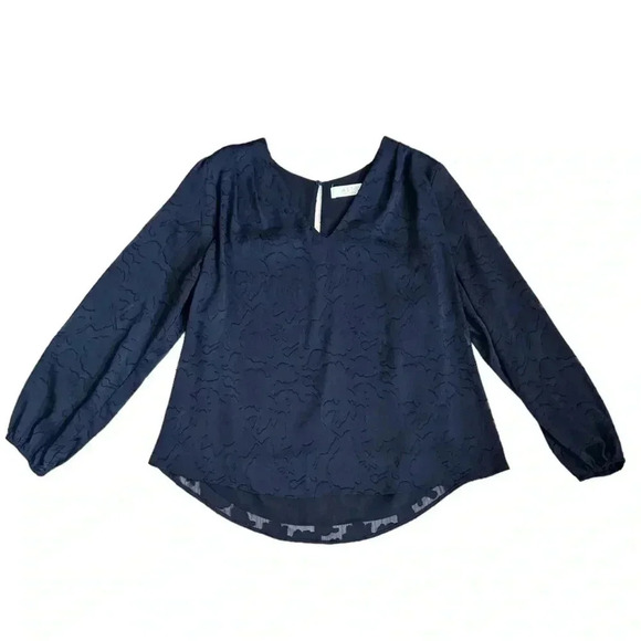 ASTR The Label Women's Large Blue V-Neck Long Sleeve Woven Pullover Top Blouse - Picture 2 of 5